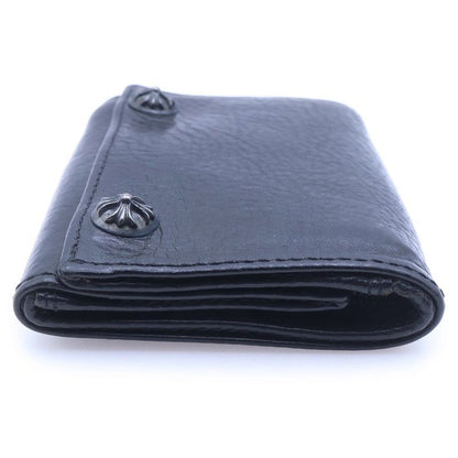 Chrome Hearts 3 Fold Cross Ball Button Leather Wallet Black