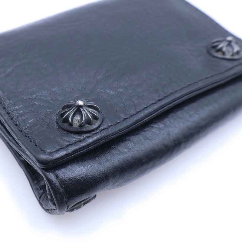 Chrome Hearts 3 Fold Cross Ball Button Leather Wallet Black