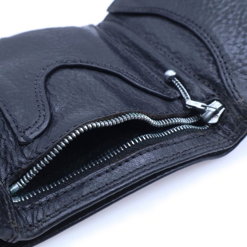 Chrome Hearts 3 Fold Cross Ball Button Leather Wallet Black