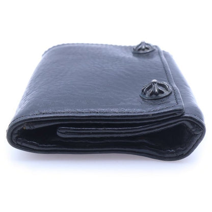 Chrome Hearts 3 Fold Cross Ball Button Leather Wallet Black