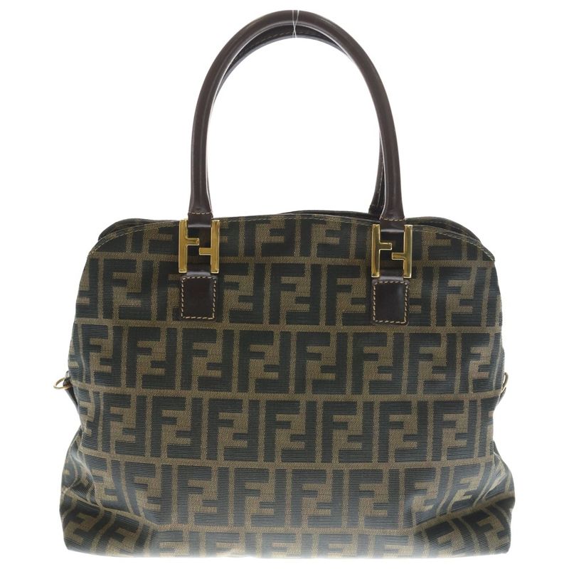 Fendi Zucca Pattern Logo Tote Brown Canvas Leather Gold