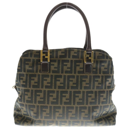 Fendi Zucca Pattern Logo Tote Brown Canvas Leather Gold