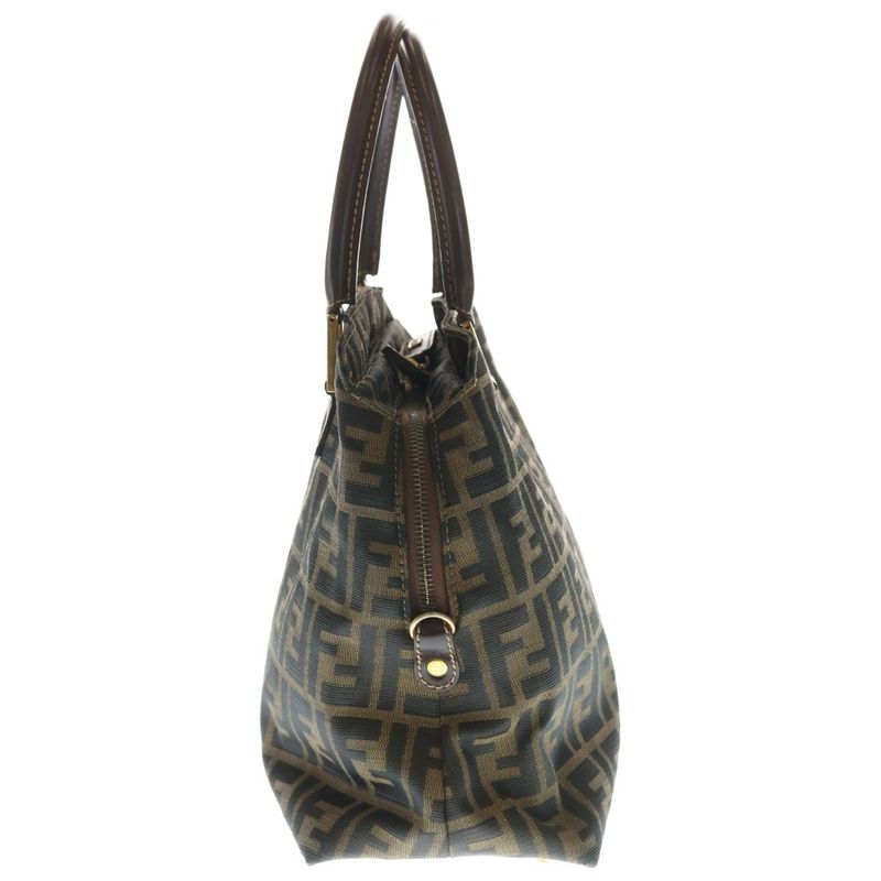 Fendi Zucca Pattern Logo Tote Brown Canvas Leather Gold