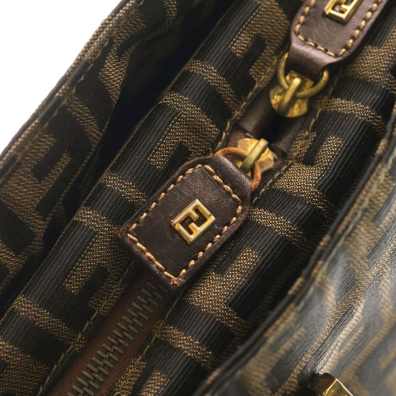Fendi Zucca Pattern Logo Tote Brown Canvas Leather Gold