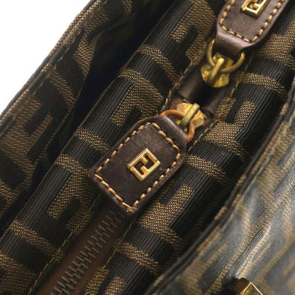 Fendi Zucca Pattern Logo Tote Brown Canvas Leather Gold