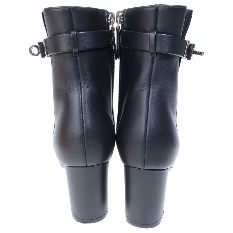 Hermes Saint Germain Short Leather Boots Black Silver