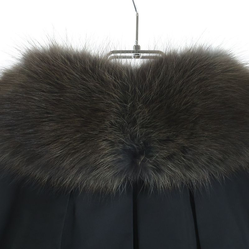 Louis Vuitton Collar Fur Nylon Trim Zip Up Coat Black