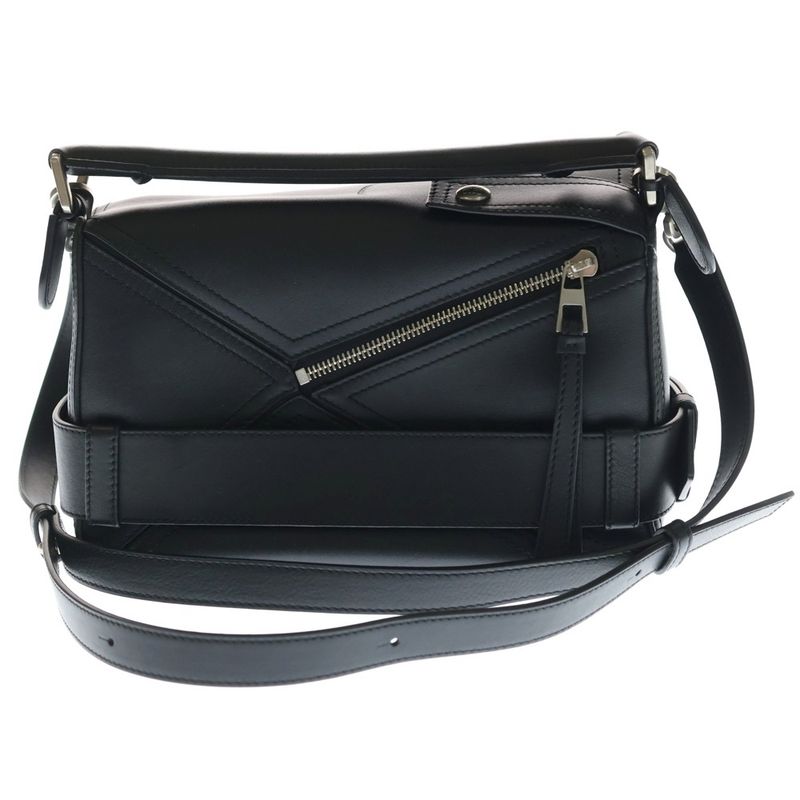 Loewe Puzzle Biker Bag Small Handbag Black Leather Silver