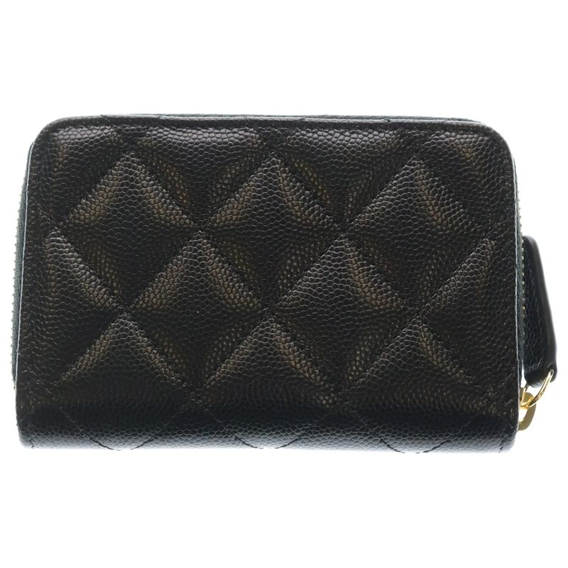 Chanel CC Logo Quilted Coin Case Mini Wallet Black Caviar Leather Gold