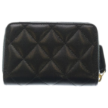 Chanel CC Logo Quilted Coin Case Mini Wallet Black Caviar Leather Gold