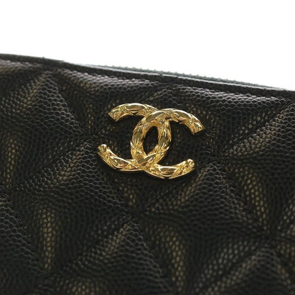 Chanel CC Logo Quilted Coin Case Mini Wallet Black Caviar Leather Gold