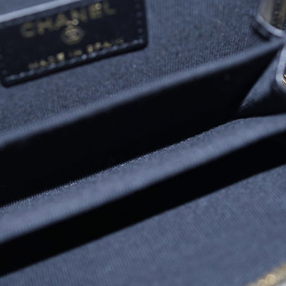 Chanel CC Logo Quilted Coin Case Mini Wallet Black Caviar Leather Gold