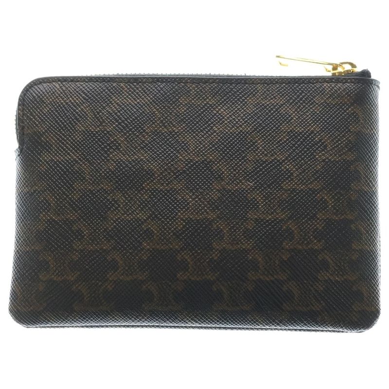 Celine Triomphe Logo Coin Case Charm Wallet Brown