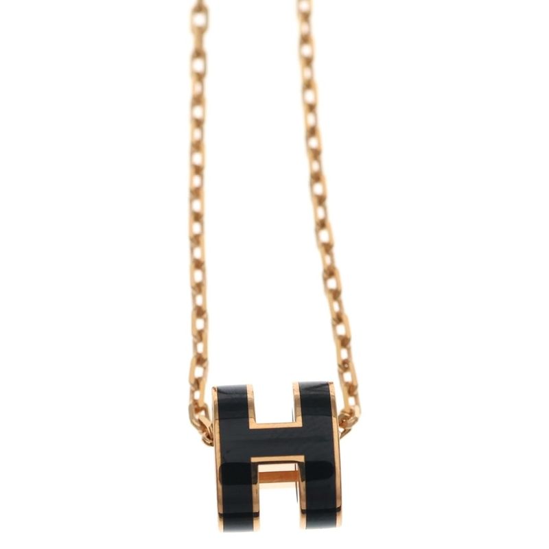 Hermes Mini Pop Necklace Pink Gold Black Pendant