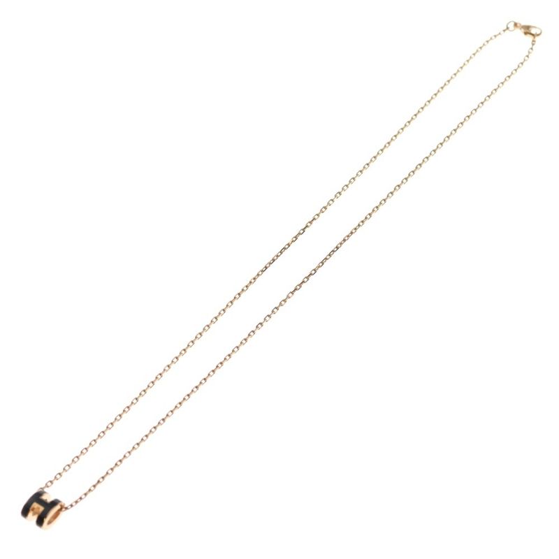 Hermes Mini Pop Necklace Pink Gold Black Pendant
