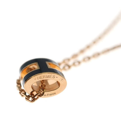 Hermes Mini Pop Necklace Pink Gold Black Pendant