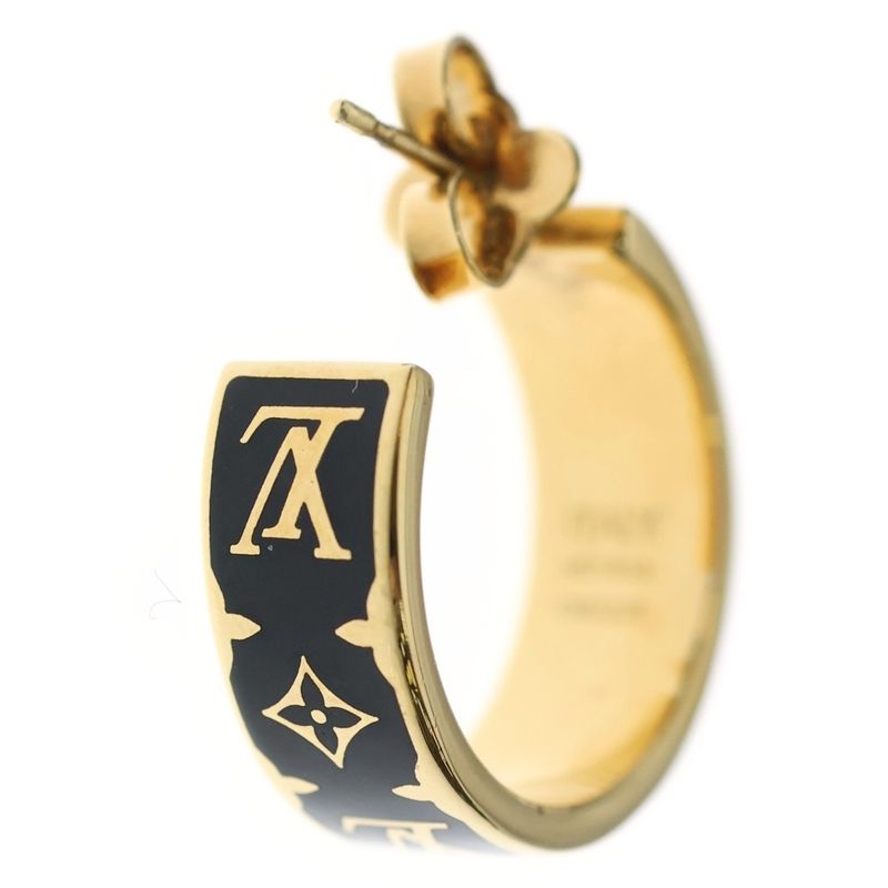 Louis Vuitton Nanogram Hoop Earrings Gold Black