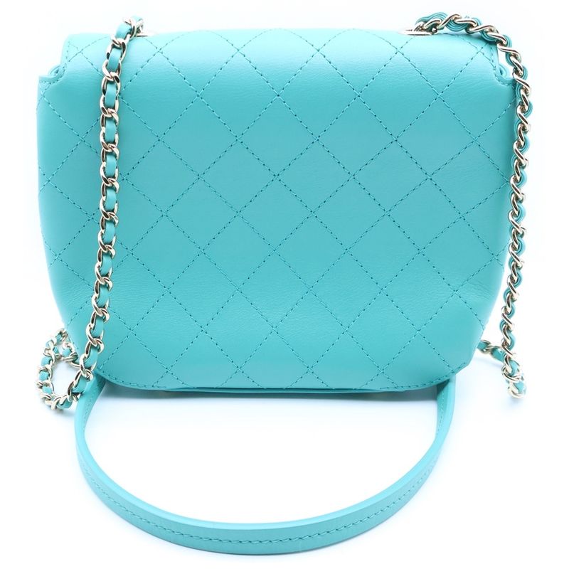 Chanel CC Logo Turnlock Flap Chain Mini Shoulder Bag Turquoise Blue
