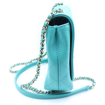 Chanel CC Logo Turnlock Flap Chain Mini Shoulder Bag Turquoise Blue