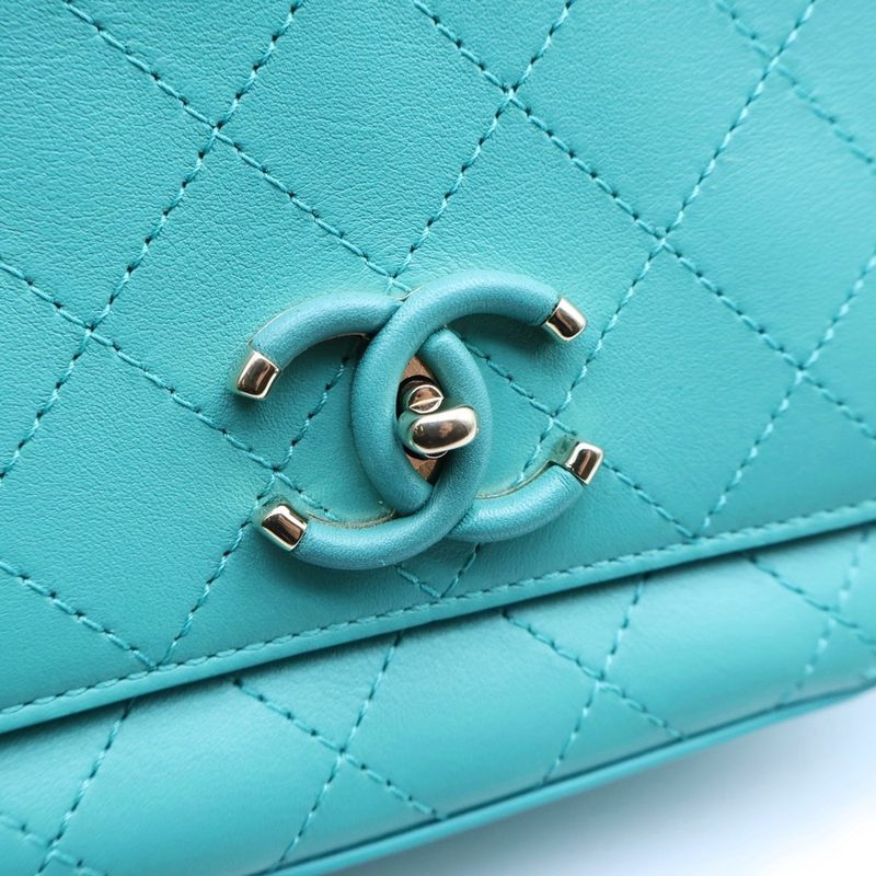 Chanel CC Logo Turnlock Flap Chain Mini Shoulder Bag Turquoise Blue