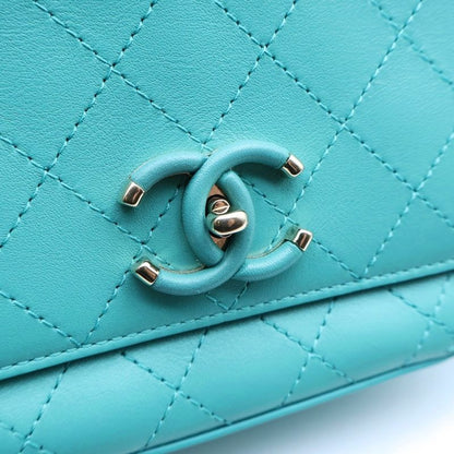 Chanel CC Logo Turnlock Flap Chain Mini Shoulder Bag Turquoise Blue