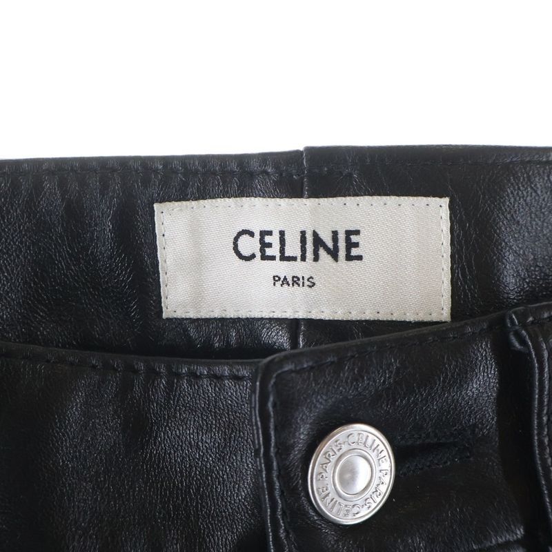Celine Panel Full Grain Lambskin Leather Pants Black