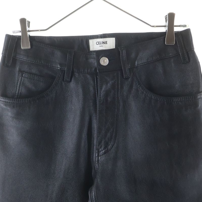 Celine Panel Full Grain Lambskin Leather Pants Black