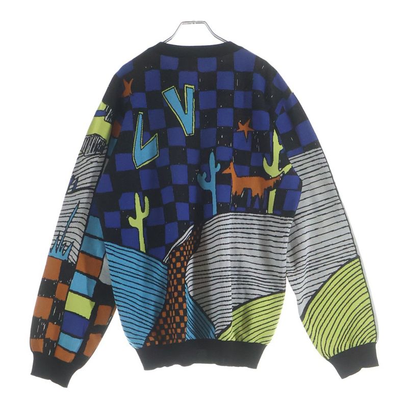 Louis Vuitton Animal Pattern Jacquard Crew Neck Long Sleeve Pullover Sweater Yellowblack