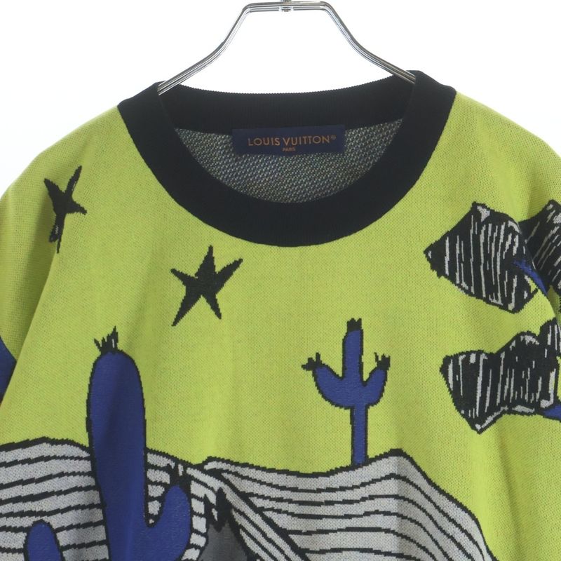 Louis Vuitton Animal Pattern Jacquard Crew Neck Long Sleeve Pullover Sweater Yellowblack