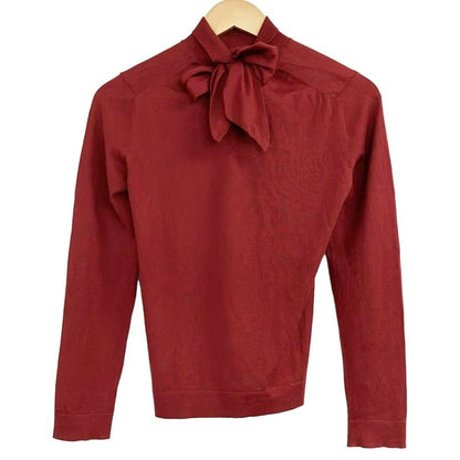 Hermes Long Sleeve Sweater 36 S Gold Cashmere Silk Bordeaux