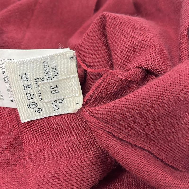 Hermes Long Sleeve Sweater 36 S Gold Cashmere Silk Bordeaux