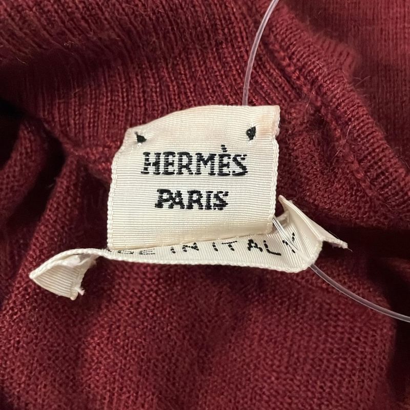 Hermes Long Sleeve Sweater 36 S Gold Cashmere Silk Bordeaux