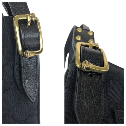 Gucci Black Gold GG Canvas Leather Shoulder Bag Pochette