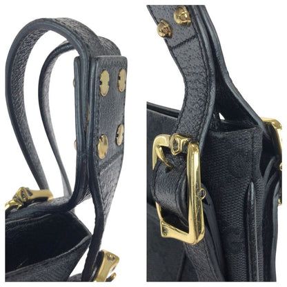 Gucci Black Gold GG Canvas Leather Shoulder Bag Pochette