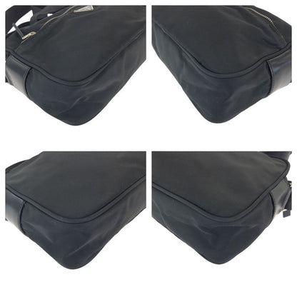 Prada Tessuto Black Silver Nylon Leather Shoulder Bag