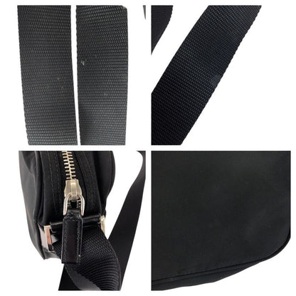 Prada Tessuto Black Silver Nylon Leather Shoulder Bag