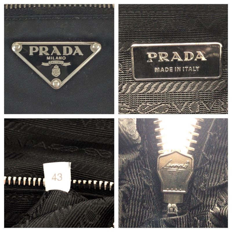Prada Tessuto Black Silver Nylon Leather Shoulder Bag