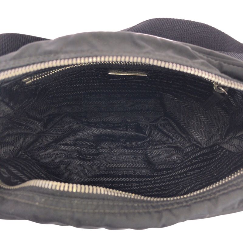 Prada Tessuto Black Silver Nylon Leather Shoulder Bag