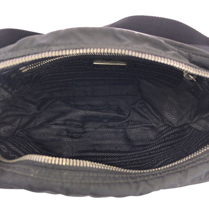 Prada Tessuto Black Silver Nylon Leather Shoulder Bag