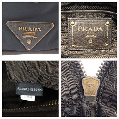 Prada Black Gold Nylon Leather Handbag