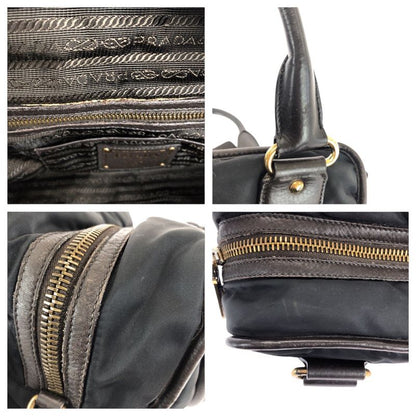Prada Black Gold Nylon Leather Handbag