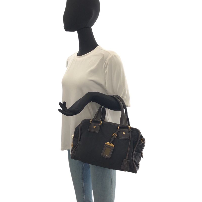 Prada Black Gold Nylon Leather Handbag