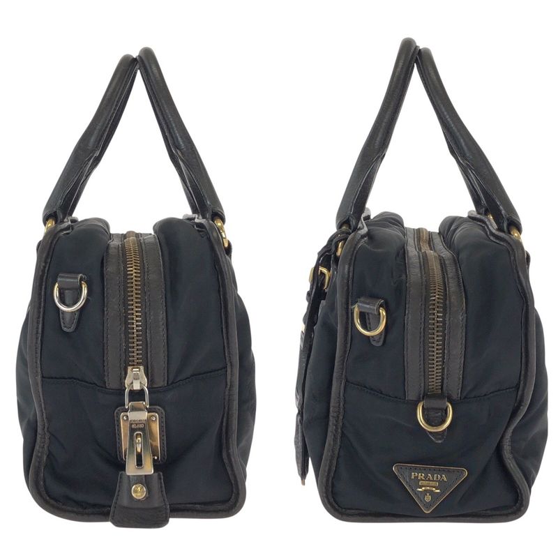 Prada Black Gold Nylon Leather Handbag