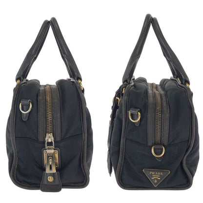 Prada Black Gold Nylon Leather Handbag