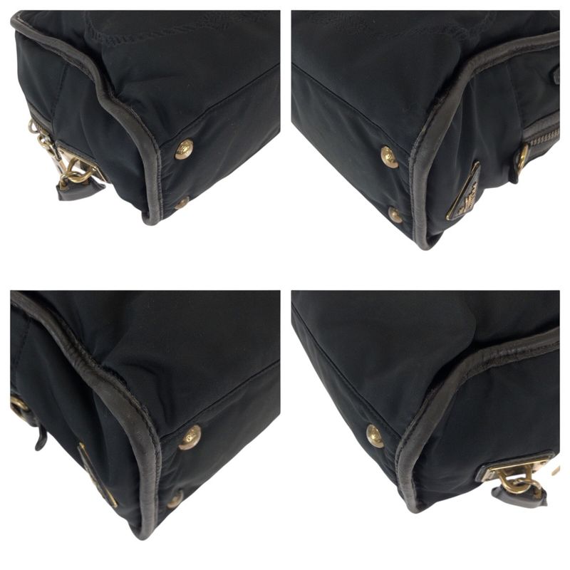 Prada Black Gold Nylon Leather Handbag