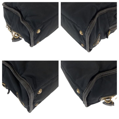 Prada Black Gold Nylon Leather Handbag