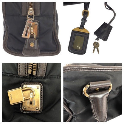 Prada Black Gold Nylon Leather Handbag