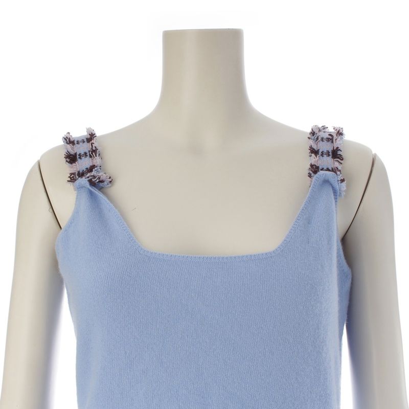 Chanel Cashmere CC Logo Knit Tank Top Blue 42