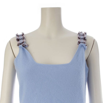 Chanel Cashmere CC Logo Knit Tank Top Blue 42
