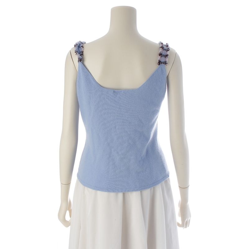 Chanel Cashmere CC Logo Knit Tank Top Blue 42